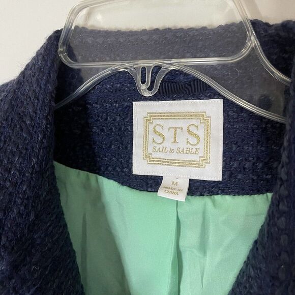 SAIL TO SABLE blue knit tweed button down cropped jacket size Medium - Picture 5 of 5